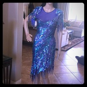 Royal blue and turquoise asymmetrical hem gown.